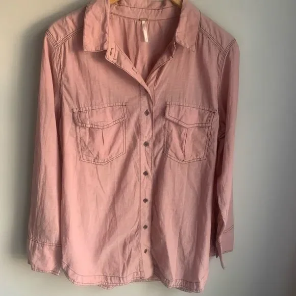 Free People Last Chance Chambray Button Down Shirt - Picture 2 of 7